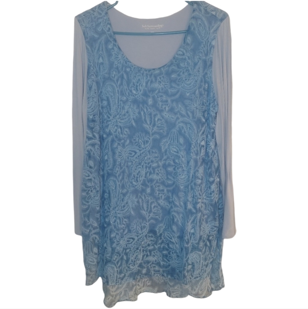 Soft Surroundings Silk Overlay Embroidered Burnout Tunic VGUC Size L